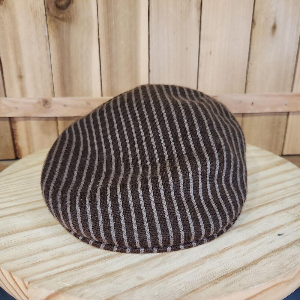 Kangol Tweed Knit Pin Stripe 504 Hat Flat Cap Fitted Mens Large Brown Wool Lined